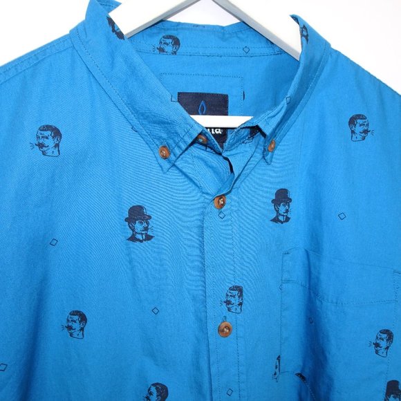 Prana Broderick Organic Cotton Blue Print Bowler Hat Button Down Shirt - Picture 3 of 5